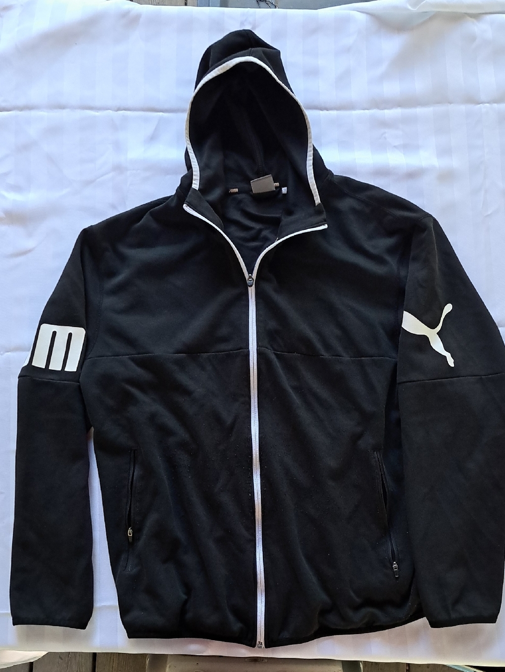 Puma Black Hooded Lightweight Jacket with White Accents